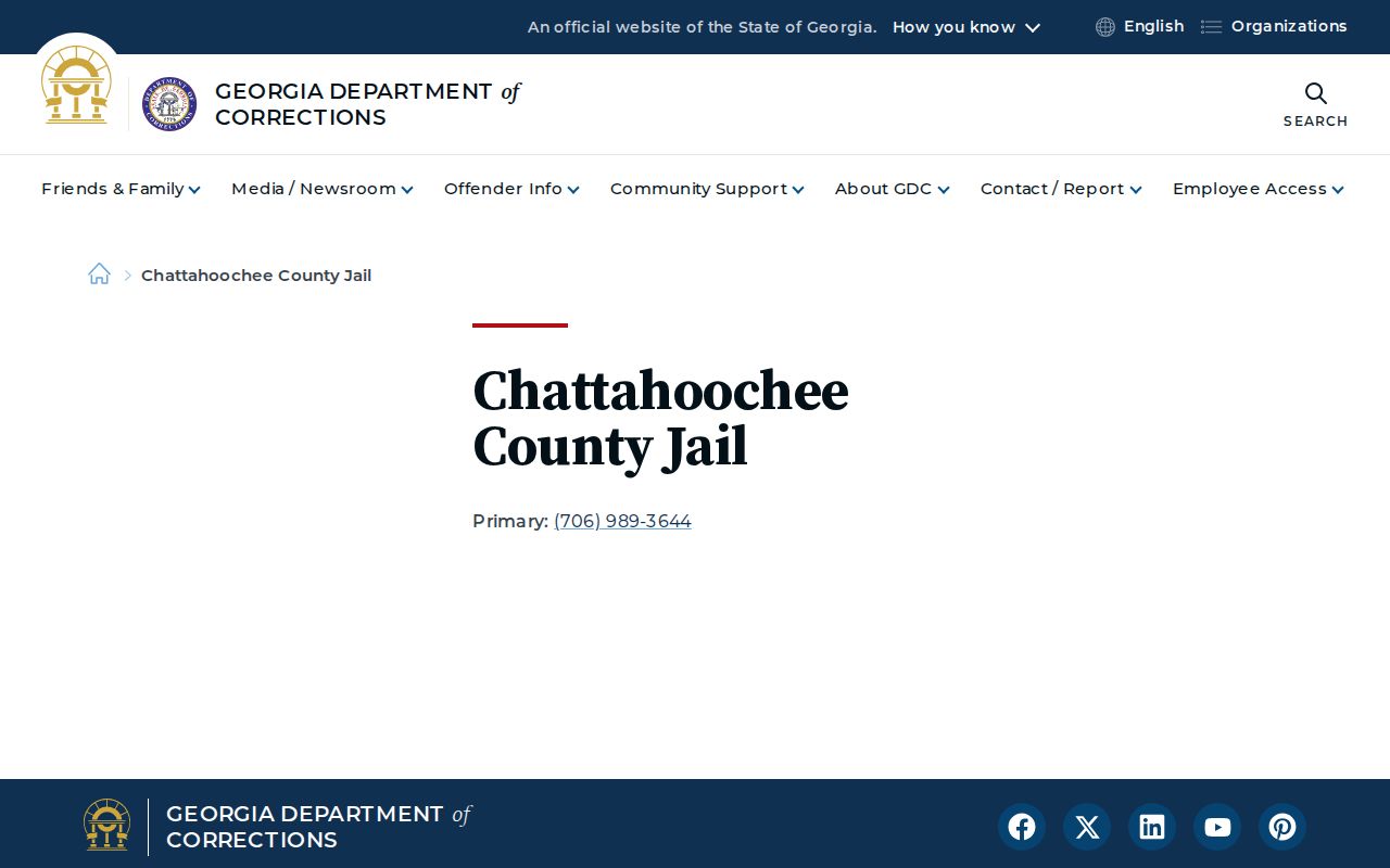 Georgia Department of Corrections directory entry for Chattahoochee County Jail