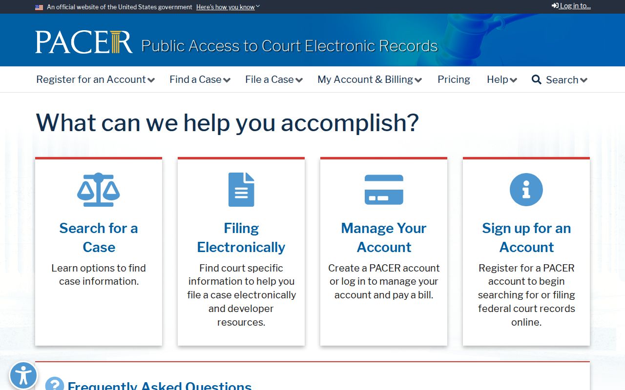 PACER federal court record access page for cases near Chattahoochee County