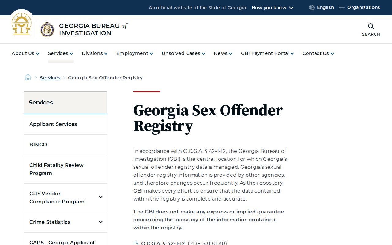 Chattahoochee County sex offender search on the Georgia registry program page