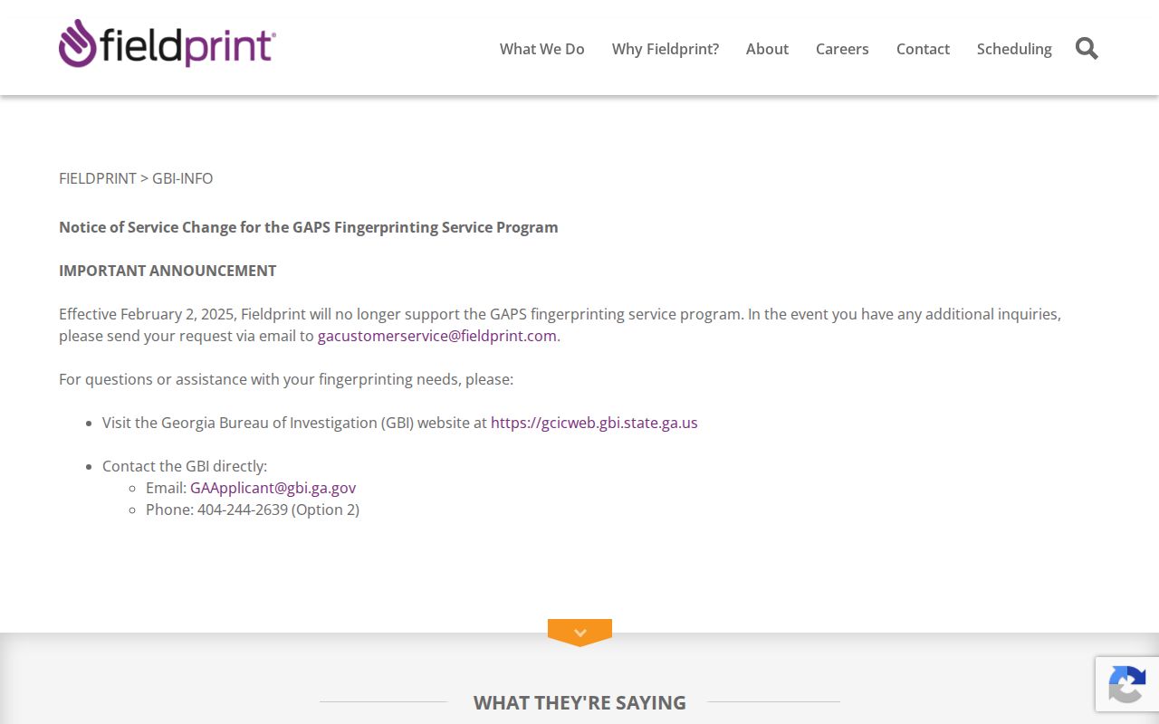 Fieldprint Georgia GAPS registration interface