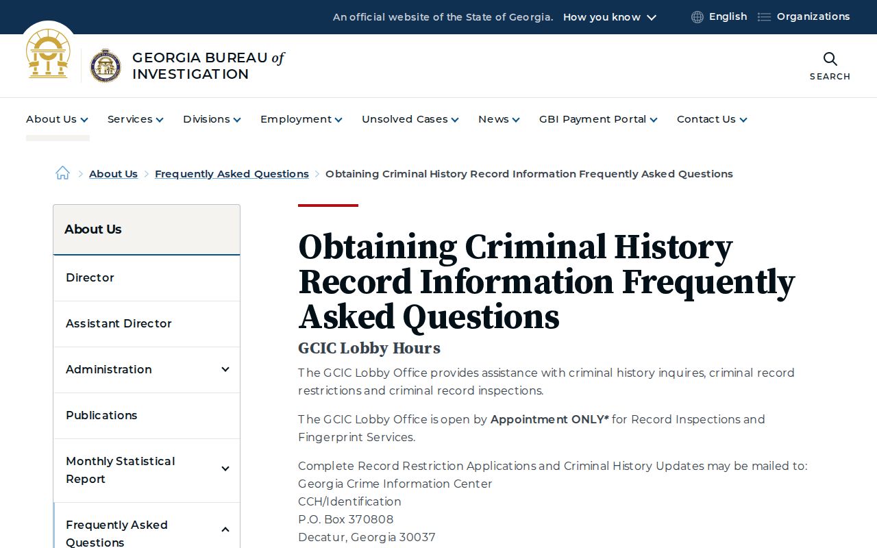 Official GBI criminal-history access FAQ