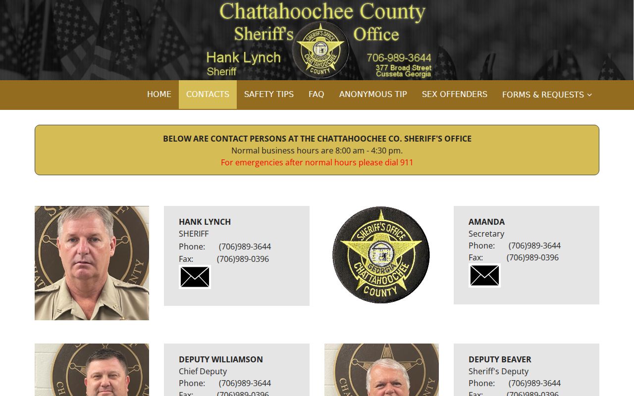 Chattahoochee County Sheriff contact hours